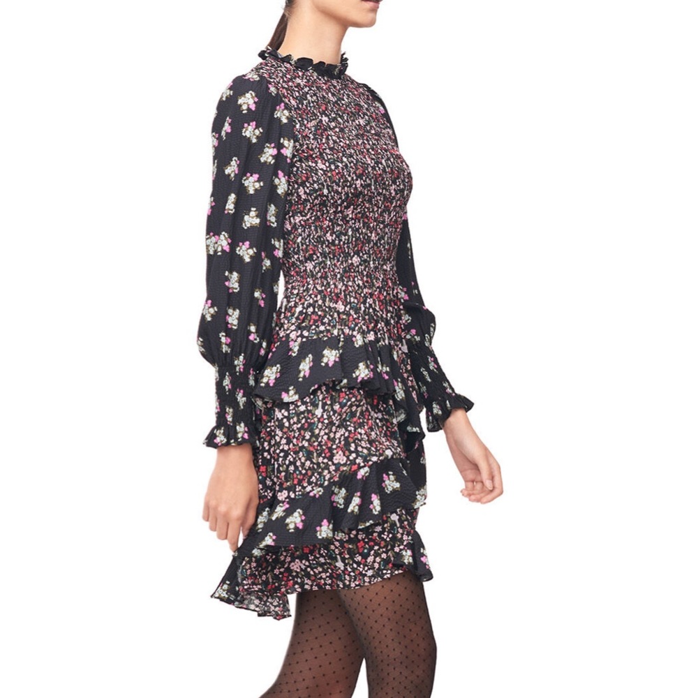 Rebecca Taylor Mixed Print Smocked Dress